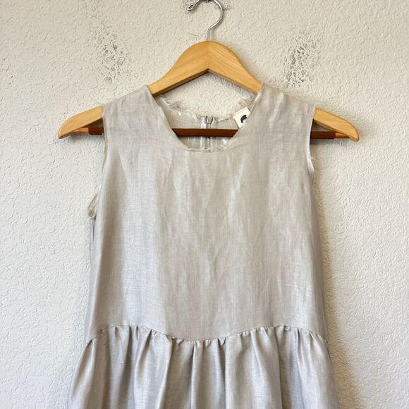 SHOSH Linen Blend Mini Dress Beige A-Line Sleeveless Babydoll Flowy - Picture 3 of 11